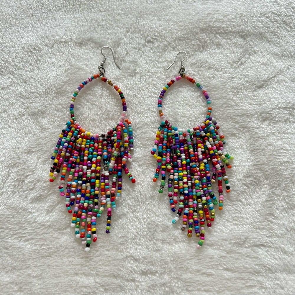Rainbow Beaded Drop Earrings
